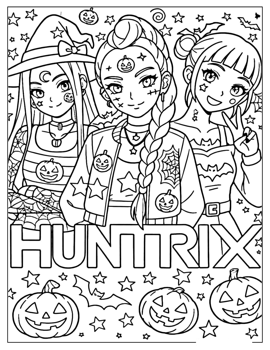 Fisa de colorat cu Huntrix Halloween 12